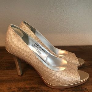 David’s Bridal Champagne Gold Peep Toe Heels